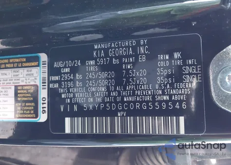 2024 Kia Telluride Sx X-Line z USA, uszkodzony, nr VIN 5XYP5DGC0RG559546